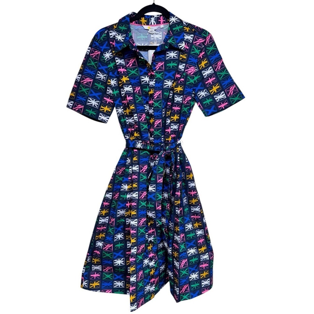 Boden Anastasia Shirt Dress Navy Multi Flag Print Women’s Size 12